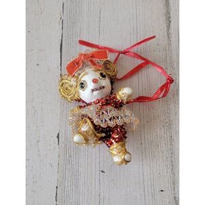 Embroidered dancing ballerina mouse ornament Xmas Red Gold